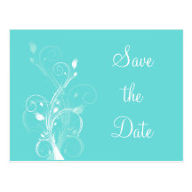 Aqua Blue and White Floral Save the Date Post Card