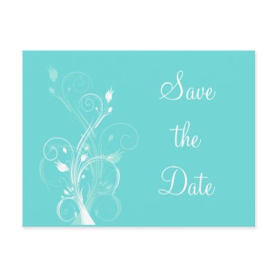 Aqua Blue and White Floral Save the Date Post Card by NiteOwlStudio