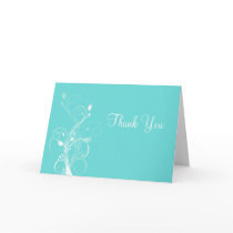 Aqua Blue and White Floral Thank You Card