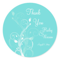 Aqua Blue and White Floral Wedding Favor Stickers