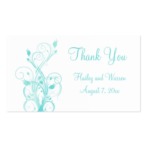 Aqua Blue and White Floral Wedding Favor Tag Business Card Template (back side)