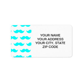 Aqua Blue and White Mustache Pattern 1 Custom Address Label