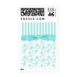 Aqua Blue and White Striped Floral Stamp