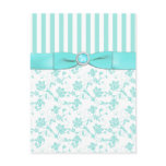 Aqua Blue and White Striped Floral Save the Date Postcard
