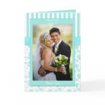 Aqua Blue and White Striped Photo Thank You Card