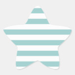Aqua Blue and White Stripes Pattern Star Stickers