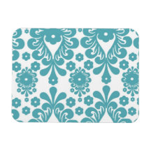 aqua blue and white swirl damask pattern vinyl magnets