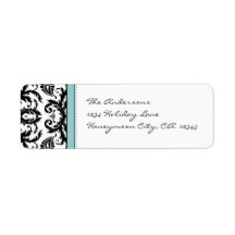 Aqua Blue & Black Damask Dots Address Labels
