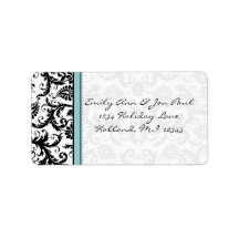 Aqua Blue & Black Damask Dots Address Labels