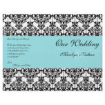 Aqua Blue, Black, White Damask Wedding Program Custom Flyer