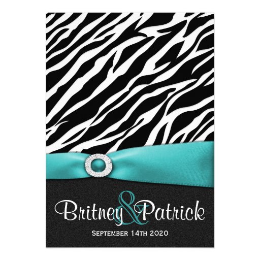 Aqua Blue Black White Zebra Wedding Invitations