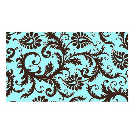 Aqua Blue, Brown, and White Damask Place Card Business Card Templates (back side)