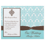 Aqua Blue, Brown, White Damask Wedding Program Custom Flyer