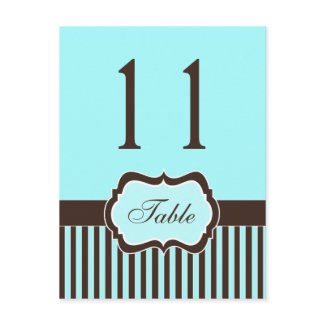 Aqua Blue, Brown, White Stripe Damask Table Number postcard