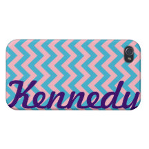 Aqua Blue Bubblegum Pink Chevron Pattern iPhone 4/4S Case