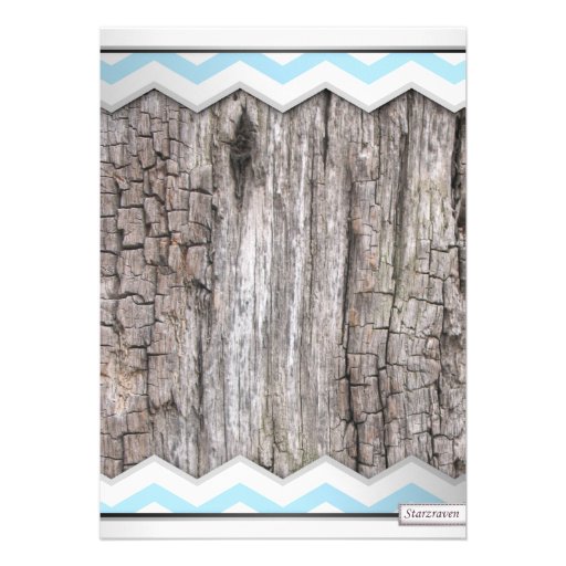 Aqua Blue Chevron & Wood Rustic Bridal Shower Personalized Invitation