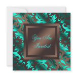 Aqua Blue Chocolate Brown Damask Party invitations