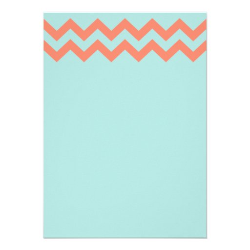 Aqua Blue & Coral Chevron Wedding Invitations