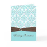 Aqua Blue Damask Card Style Wedding Invite