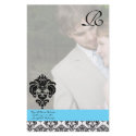 Aqua Blue Damask Monogram Wedding stationery