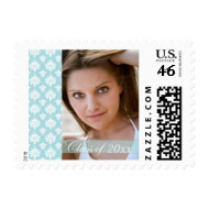 Aqua blue damask photo graduation postage stamps stamp