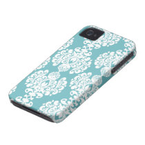 Aqua blue damask stylish pattern iphone 4 casemate
