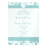 Aqua Blue Damask Swirls Wedding Invitation