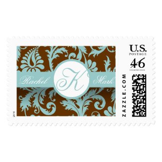 Aqua Blue Damask Wedding Postage stamp