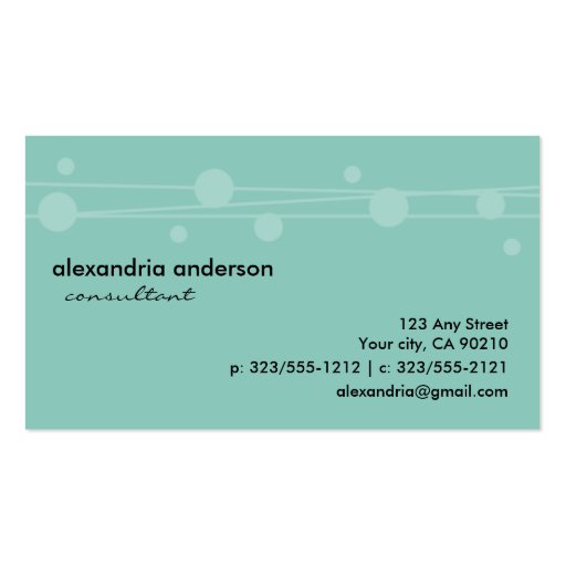 Aqua Blue Dots and Straw Business Cards (back side)