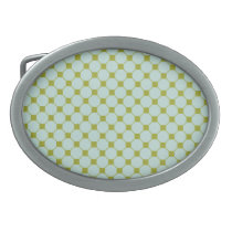 Aqua blue dots on gold background oval belt buckle