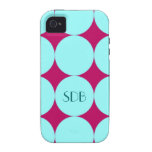 Aqua Blue Dots on Magenta Monogram Tough iPhone 4  Vibe iPhone 4 Cases