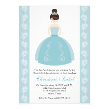 Aqua Blue Dress Brunette Quinceanera Invitations