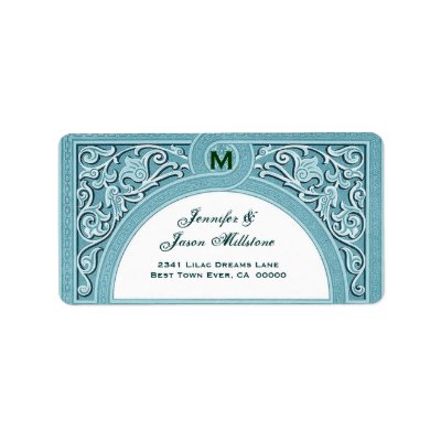 AQUA BLUE Floral Arch Wedding Address Label by JaclinArt