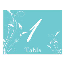Aqua Blue Floral Filigree Wedding Table Number Postcard