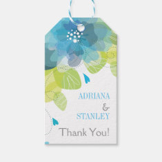   Aqua blue flowers floral spring wedding Thank You Pack Of Gift Tags