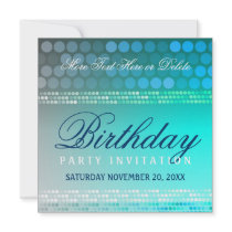 Aqua Blue Funky Dance Party Birthday Invitation