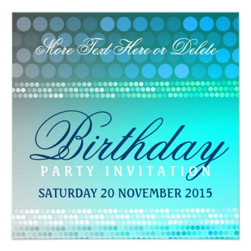 Aqua Blue Funky Dance Party Birthday Invitation