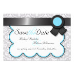 Aqua Blue & Gray Damask Save the Date Announcement
