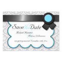 Aqua Blue & Gray Damask Save the Date Announcement invitations