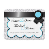 Aqua Blue & Gray Damask Save the Date flat Magnet magnets