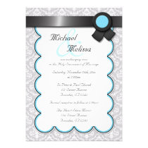 Aqua Blue & Gray Damask Wedding Invitations invitations