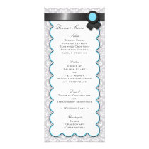 Aqua Blue & Gray Damask Wedding Reception Menu Full Color Rack Card