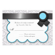 Aqua Blue & Gray Damask Wedding Reply / RSVP Cards invitations