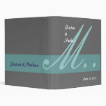 Aqua Blue Gray Wedding Monogram Planner  Binder