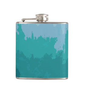 Aqua Blue Green Color Mix Ombre Grunge Design Flask