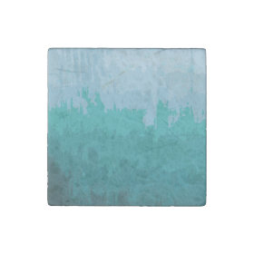 Aqua Blue Green Color Mix Ombre Grunge Design Stone Magnet