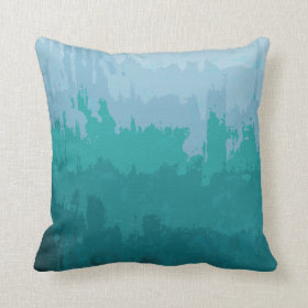 Aqua Blue Green Color Mix Ombre Grunge Design Pillow