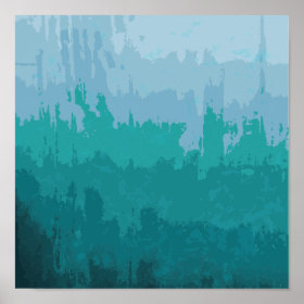 Aqua Blue Green Color Mix Ombre Grunge Design Poster
