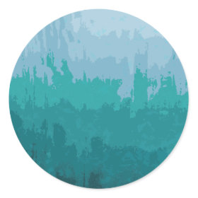 Aqua Blue Green Color Mix Ombre Grunge Design Round Sticker