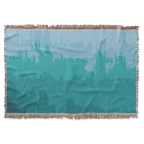 Aqua Blue Green Color Mix Ombre Grunge Design Throw Blanket